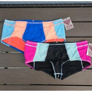 TYR Women's Colorblock Boy Shorts Swim Bottom Bundle Coral/blue/black sz M New